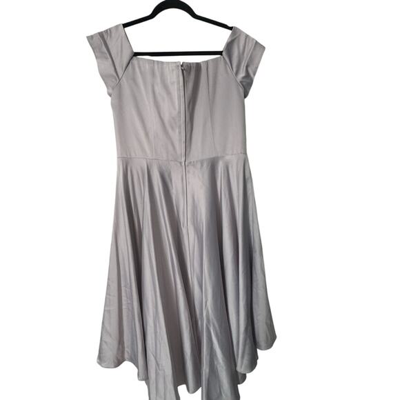 KLEINFELD BEAUTIFUL GREY SATINY OFF SHOULDER DRESS SZ 14 EUC - Picture 5 of 6